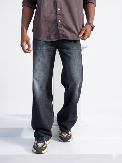 Washed Charcoal Black Baggy Jeans